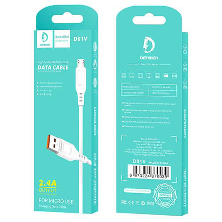 کابل شارژر میکرو Denmen مدل D01V